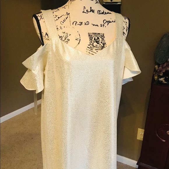 NWT Cream/metallic gold Sheath dress Size 12 - Picture 4 of 8
